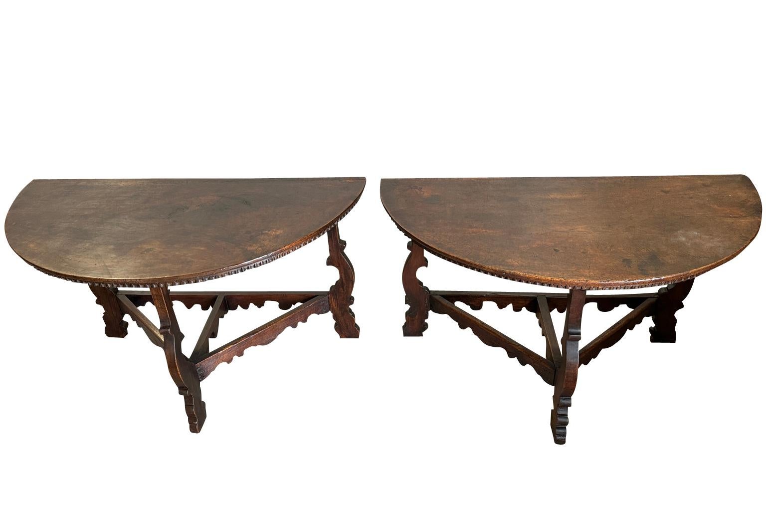Pair Of Late 17th Century Italian Demi Lune Consoles In Good Condition For Sale In Round Top, TX
