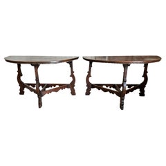 Antique Pair Of Late 17th Century Italian Demi Lune Consoles