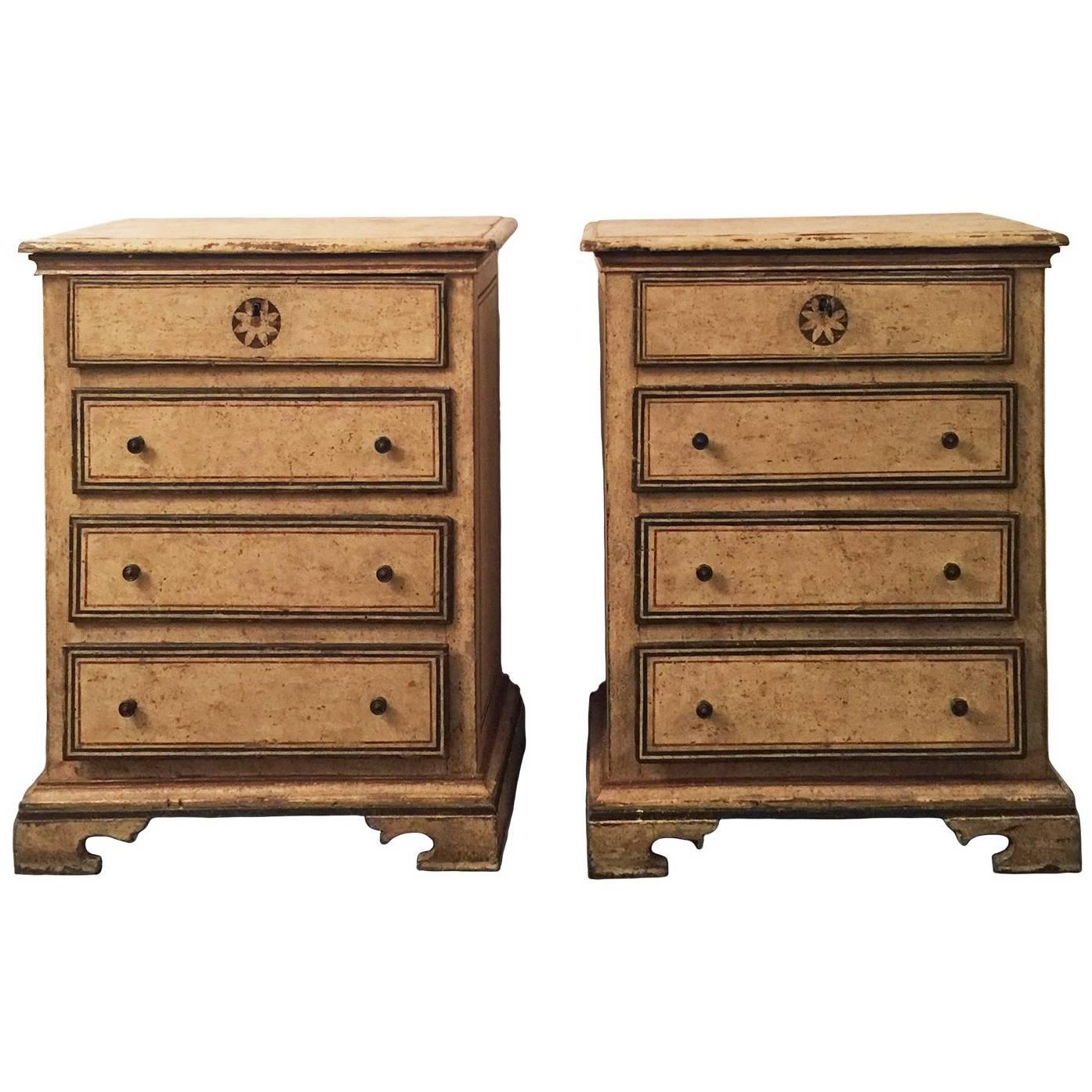 Pair of Late 17th Century Italian Louis XIV Painted Chests of Drawers