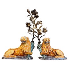 Pair of Late 17th-Early 18th Century Louis XIV Faience Reclining Lions