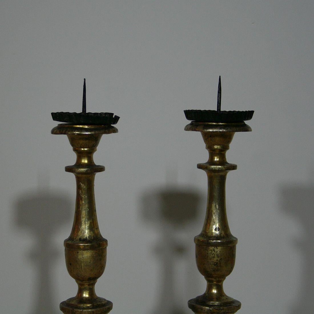 Pair of Late 18th-19th Century Italian Giltwood Candlesticks/ Candleholders 1