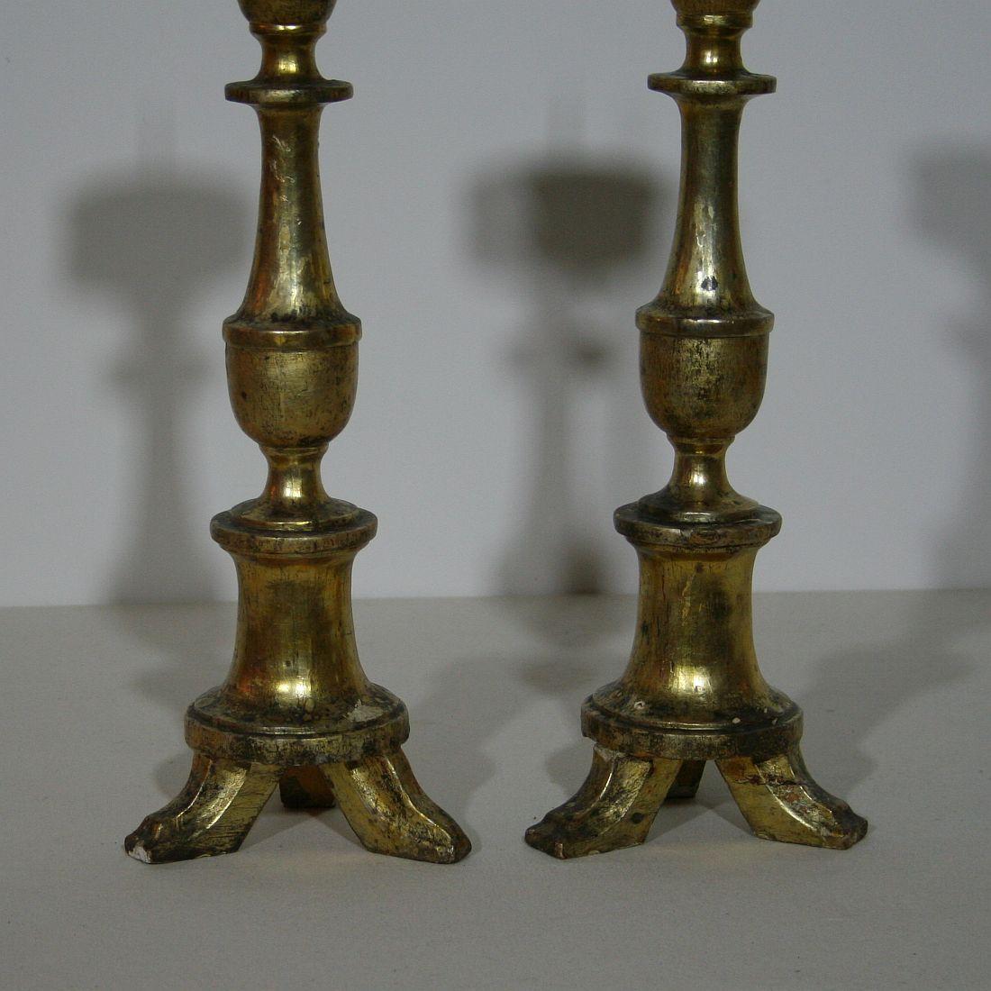 Pair of Late 18th-19th Century Italian Giltwood Candlesticks/ Candleholders 2