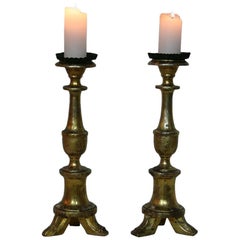 Pair of Late 18th-19th Century Italian Giltwood Candlesticks/ Candleholders