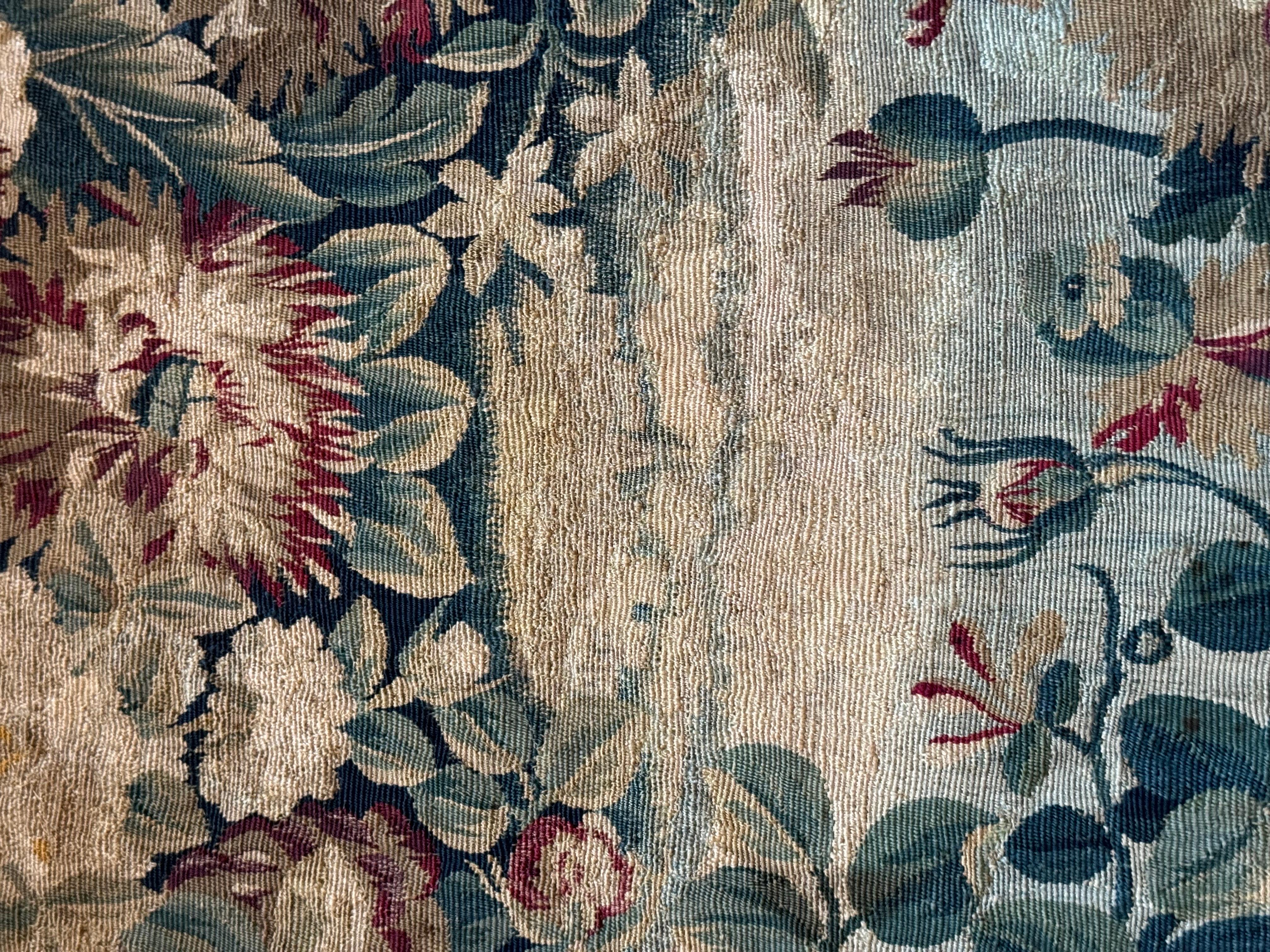 Pair of Late 18th C. French Aubusson Tapestry Silk & Wool Seat Fragment 5