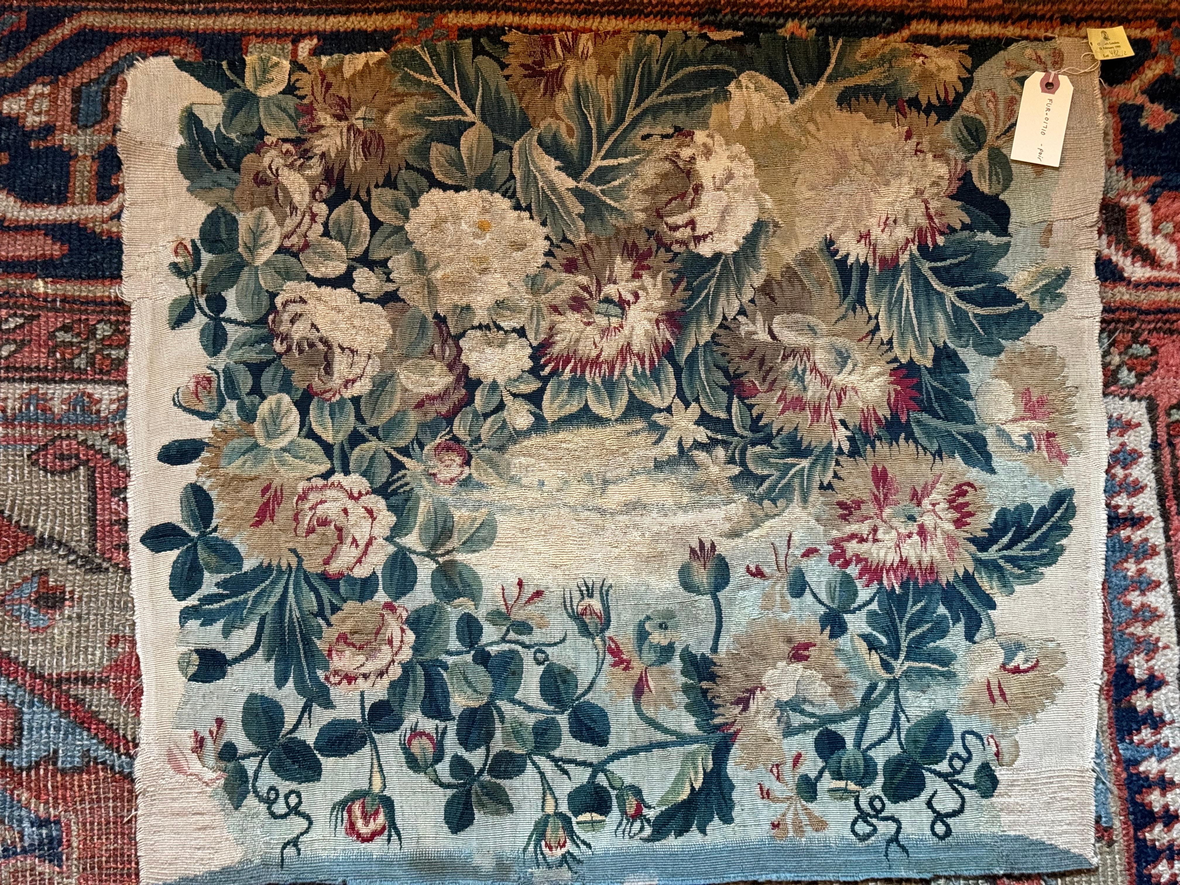 Pair of Late 18th C. French Aubusson Tapestry Silk & Wool Seat Fragment 6