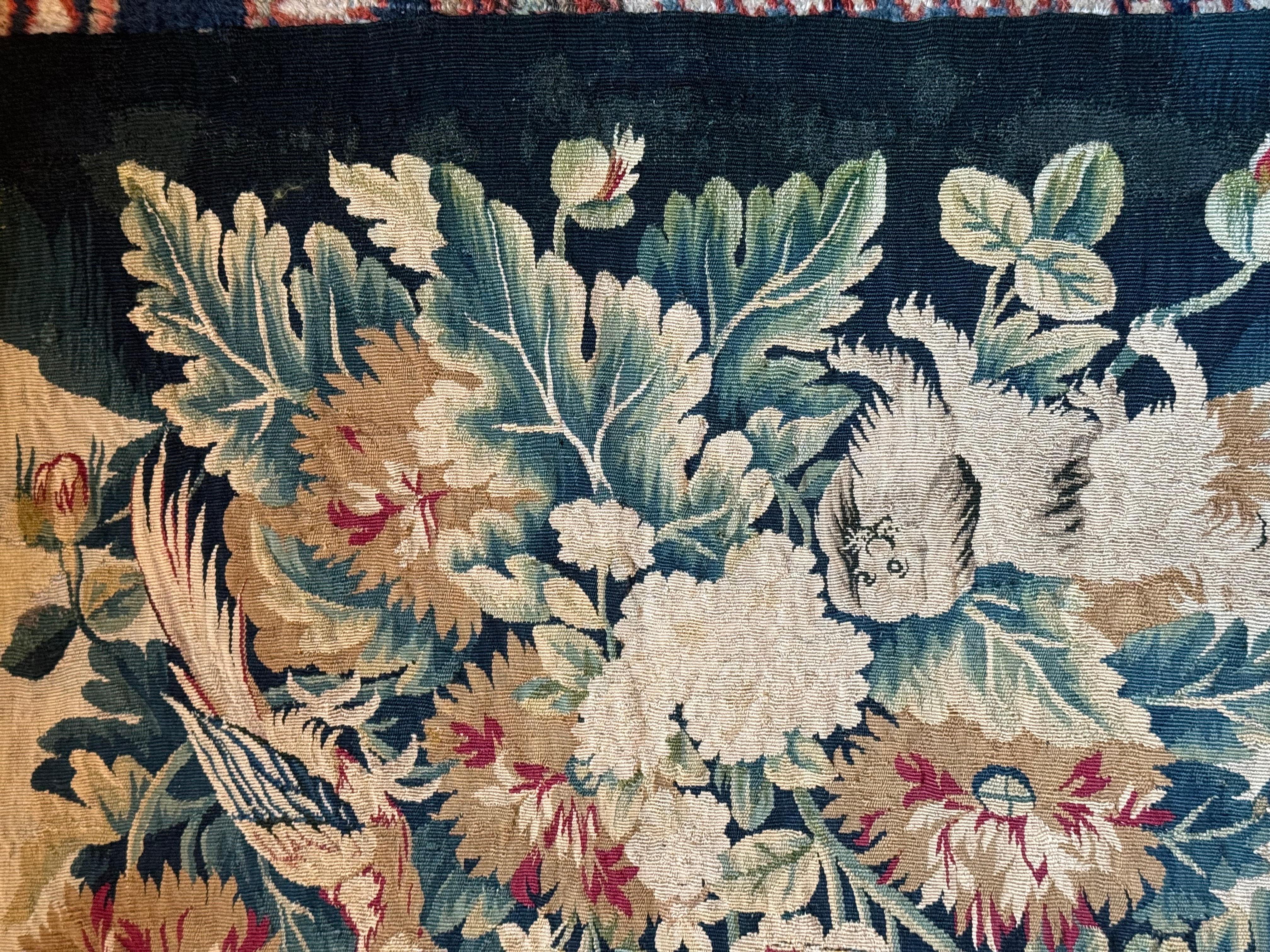 Pair of Late 18th C. French Aubusson Tapestry Silk & Wool Seat Fragment 8