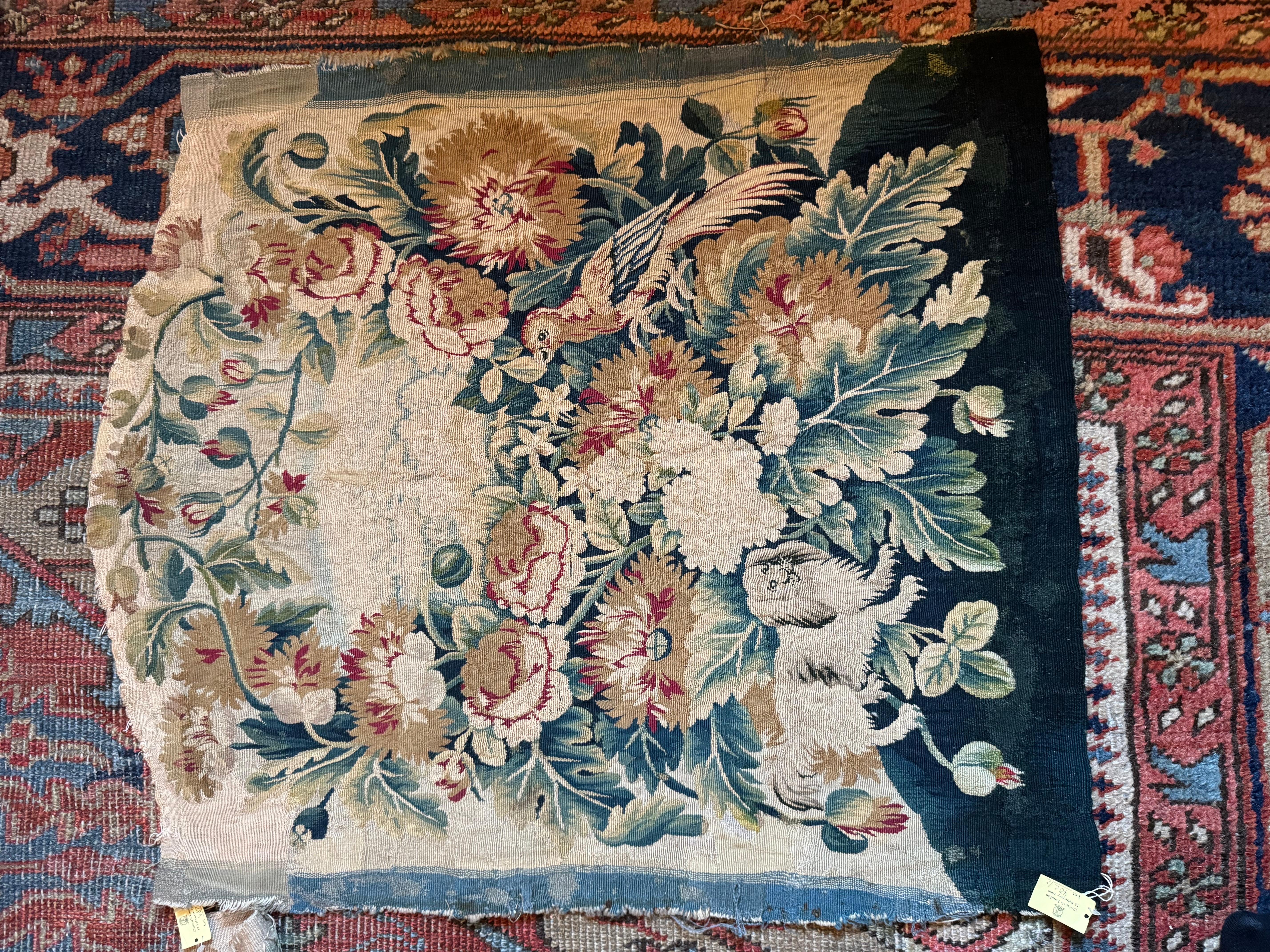 Pair of Late 18th C. French Aubusson Tapestry Silk & Wool Seat Fragment 12