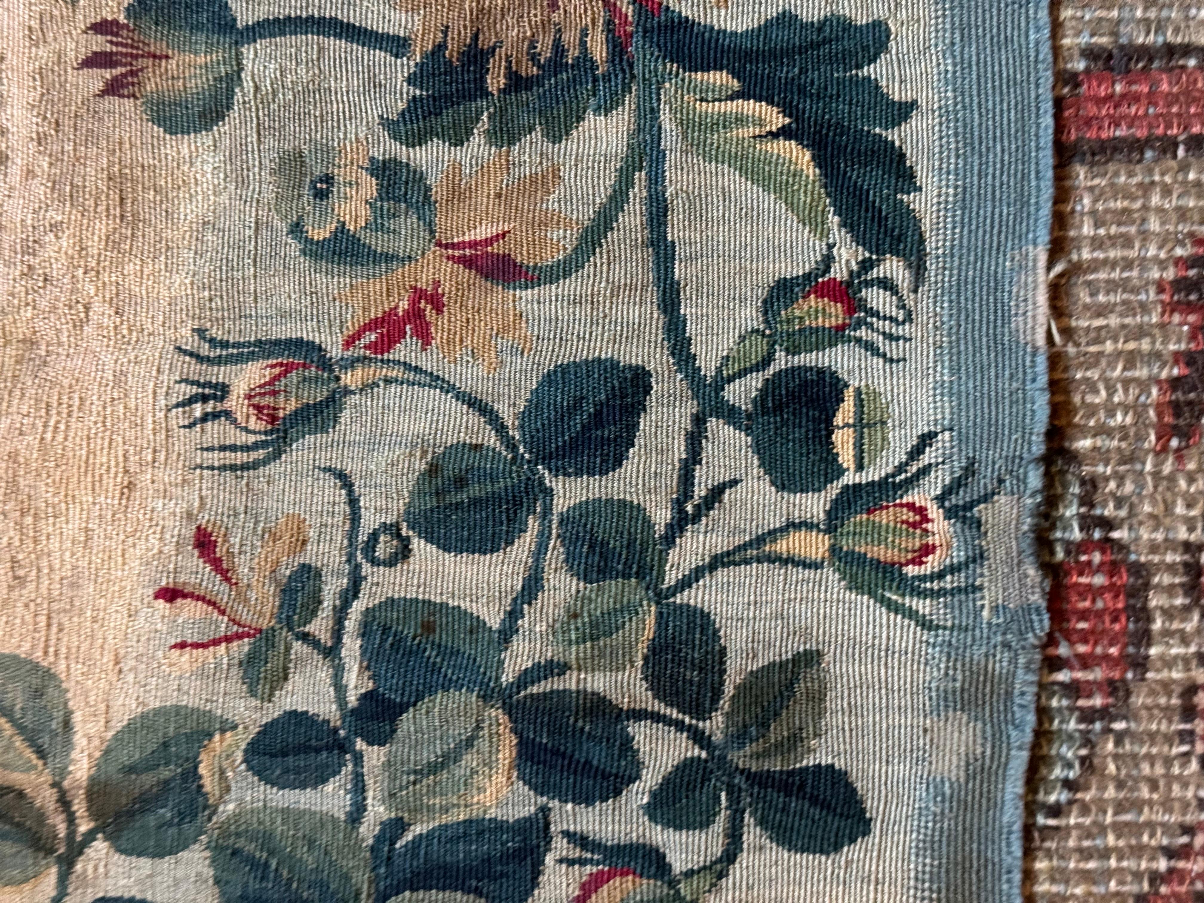 Pair of Late 18th C. French Aubusson Tapestry Silk & Wool Seat Fragment 2