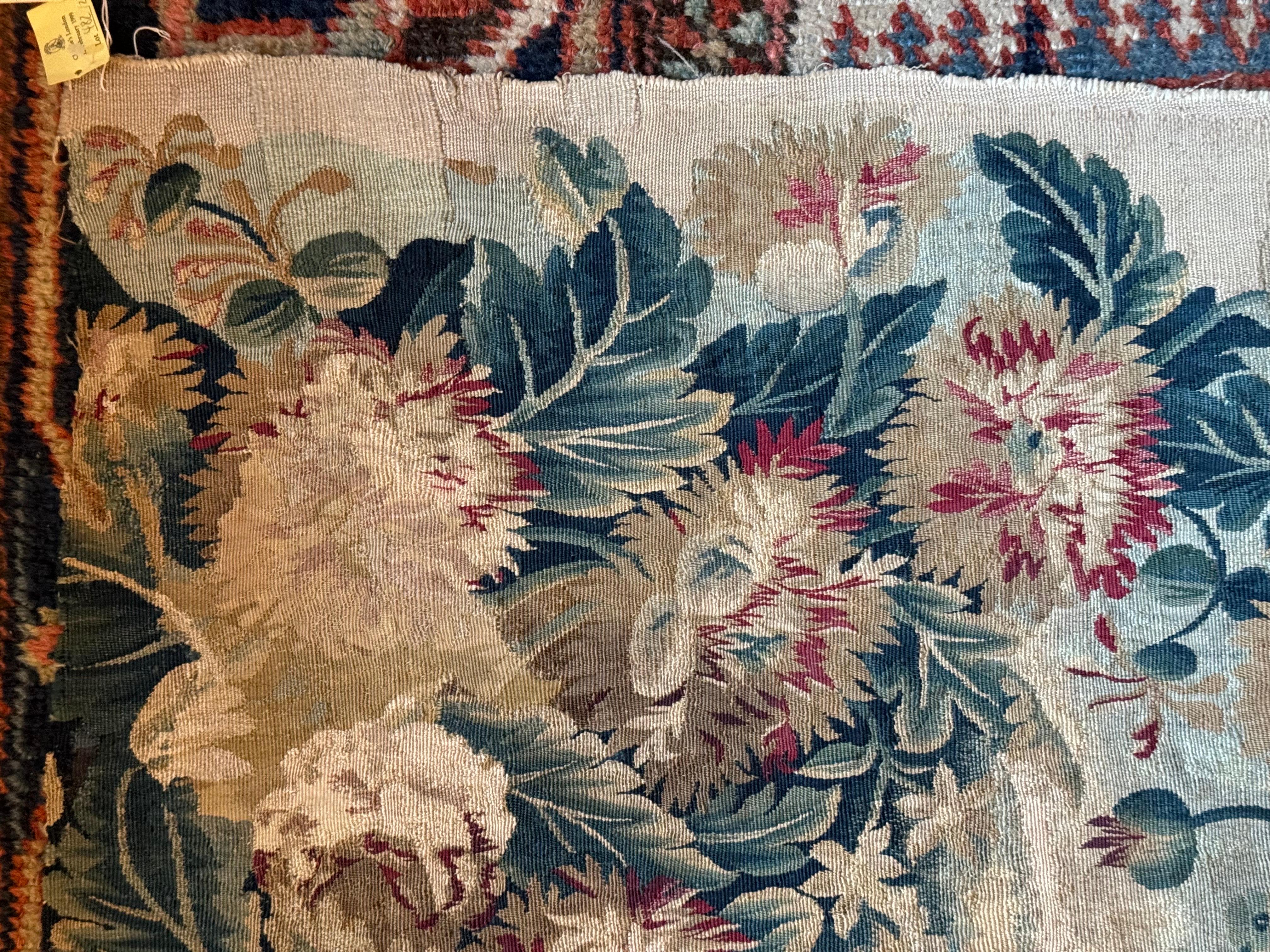 Pair of Late 18th C. French Aubusson Tapestry Silk & Wool Seat Fragment 3