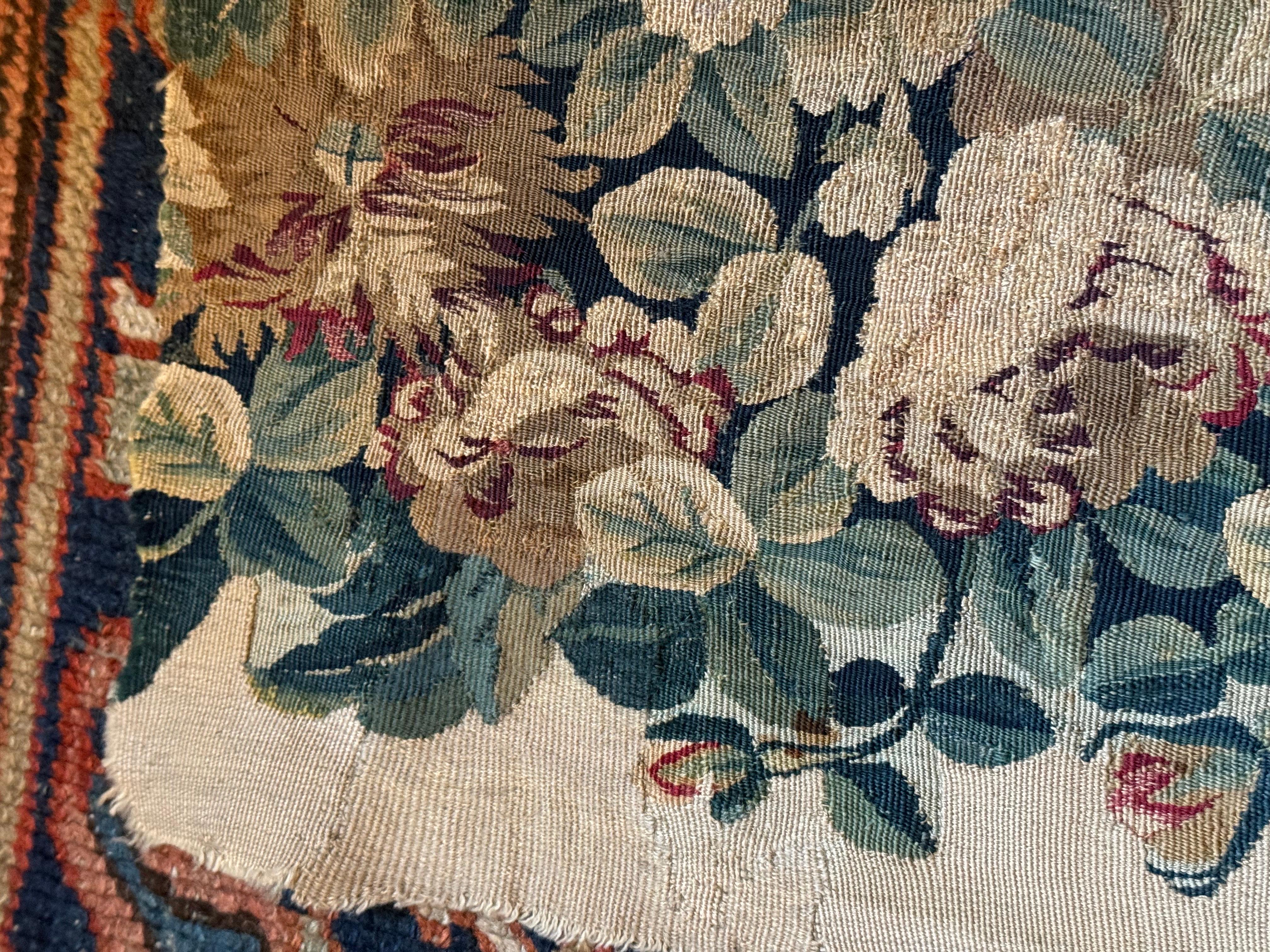 Pair of Late 18th C. French Aubusson Tapestry Silk & Wool Seat Fragment 4