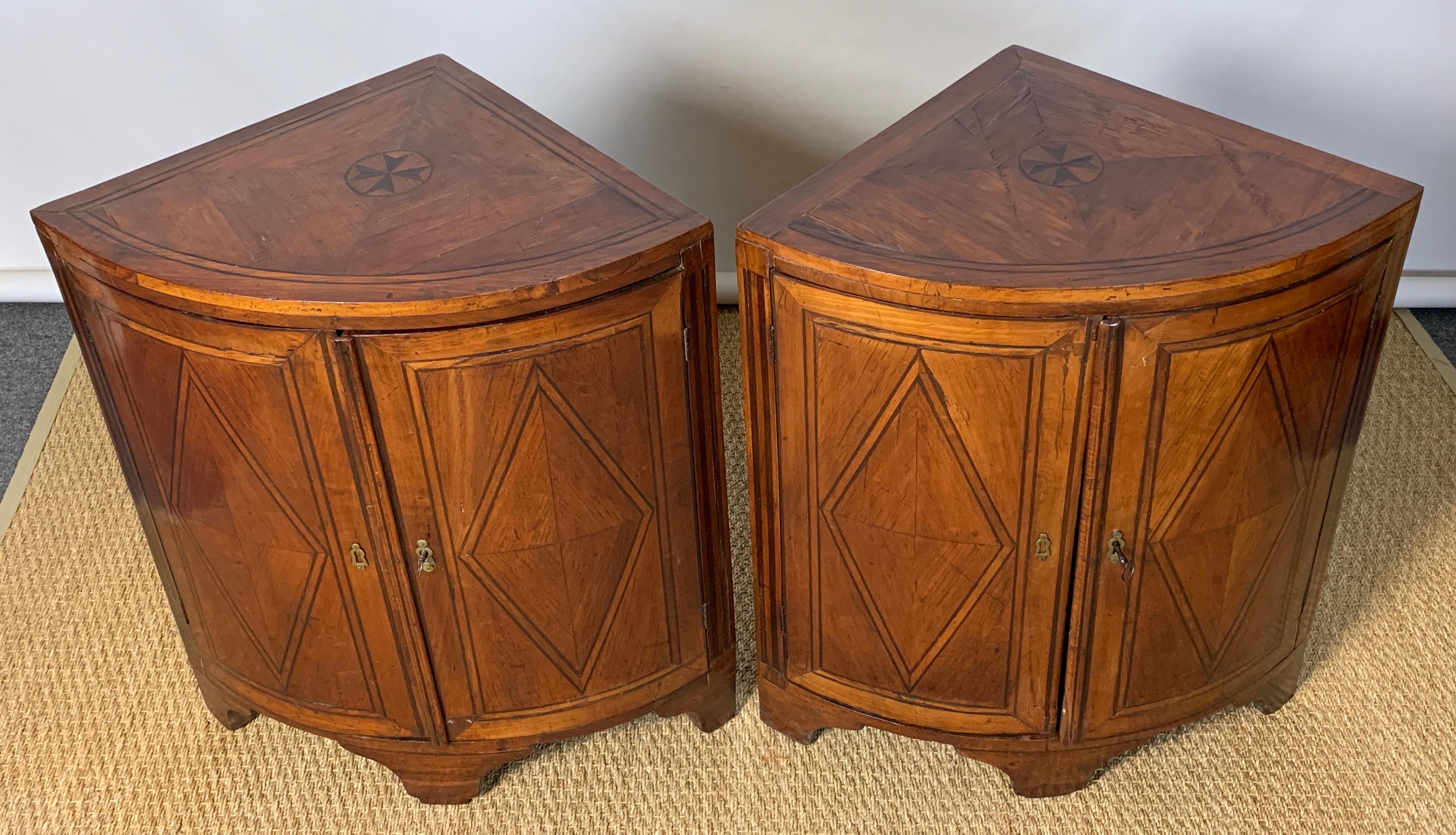 Cherry Pair of Late 18th Century French Encoigneurs 'Corner Cabinets'