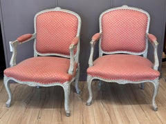 Pair of Late 18th C. French Fauteuils in Fortuny Fabric