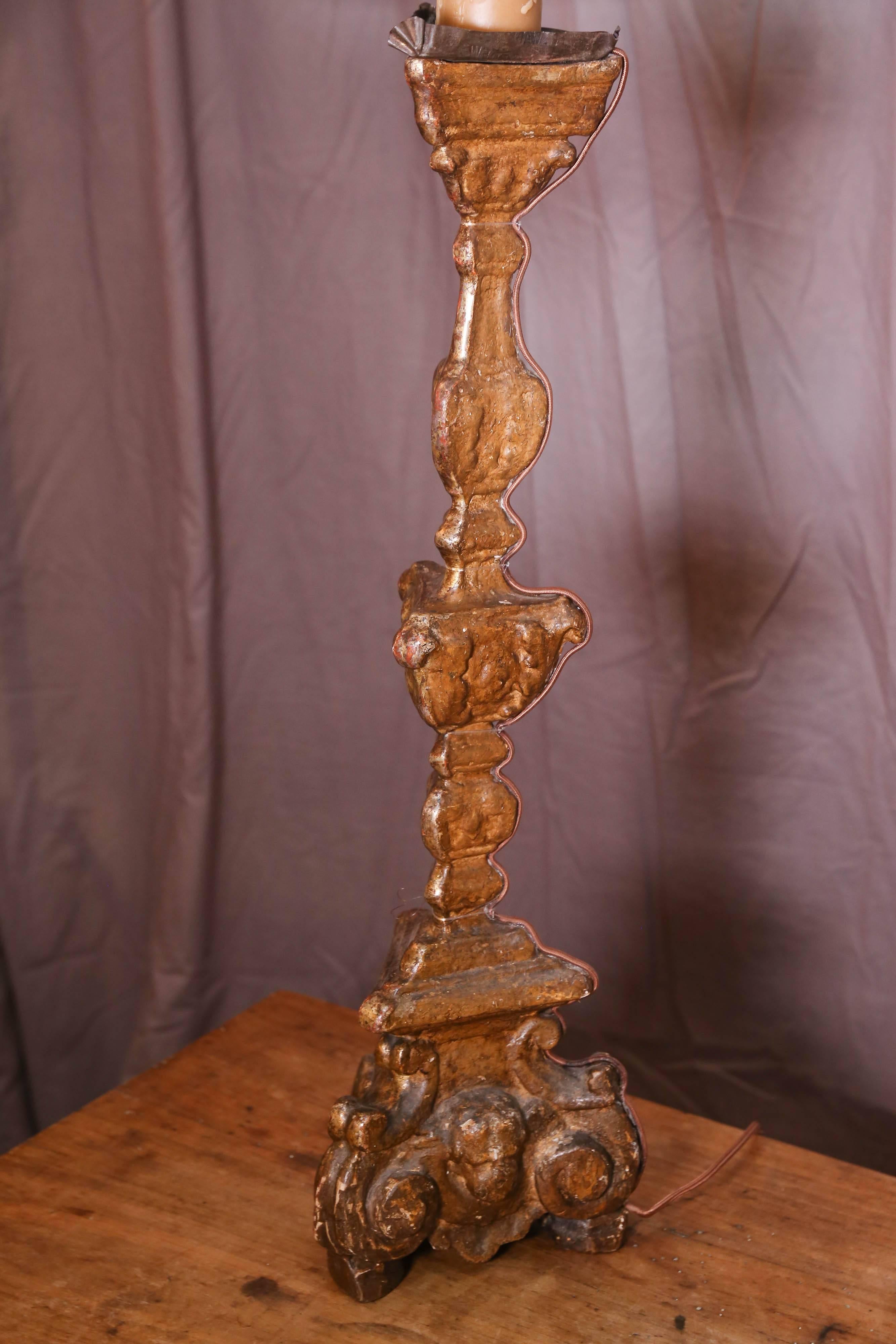 Pair of Late 18th Century Baroque Altar Candlesticks Made into Lamps 1