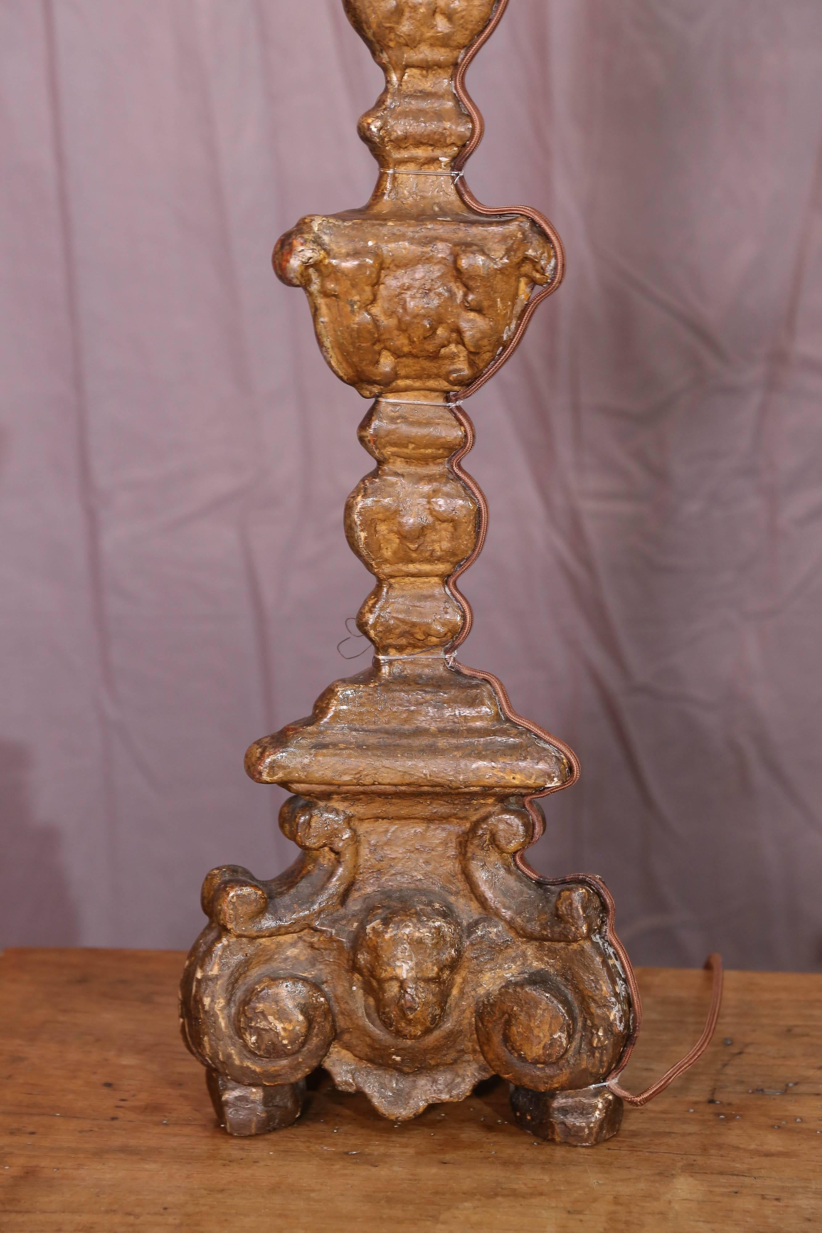 Pair of Late 18th Century Baroque Altar Candlesticks Made into Lamps 3