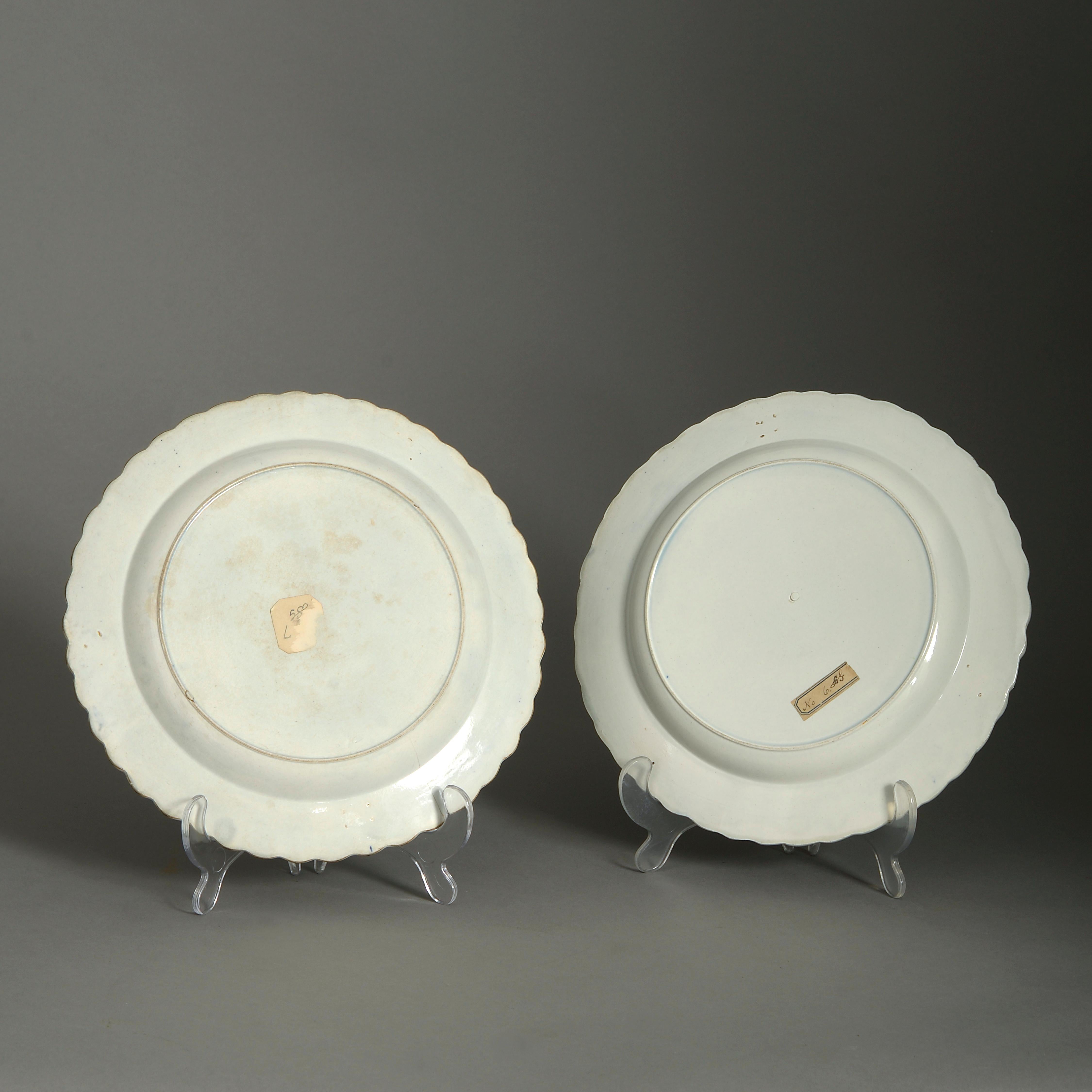 Country Pair of Late 18th Century Blue and White Staffordshire Pottery Plates