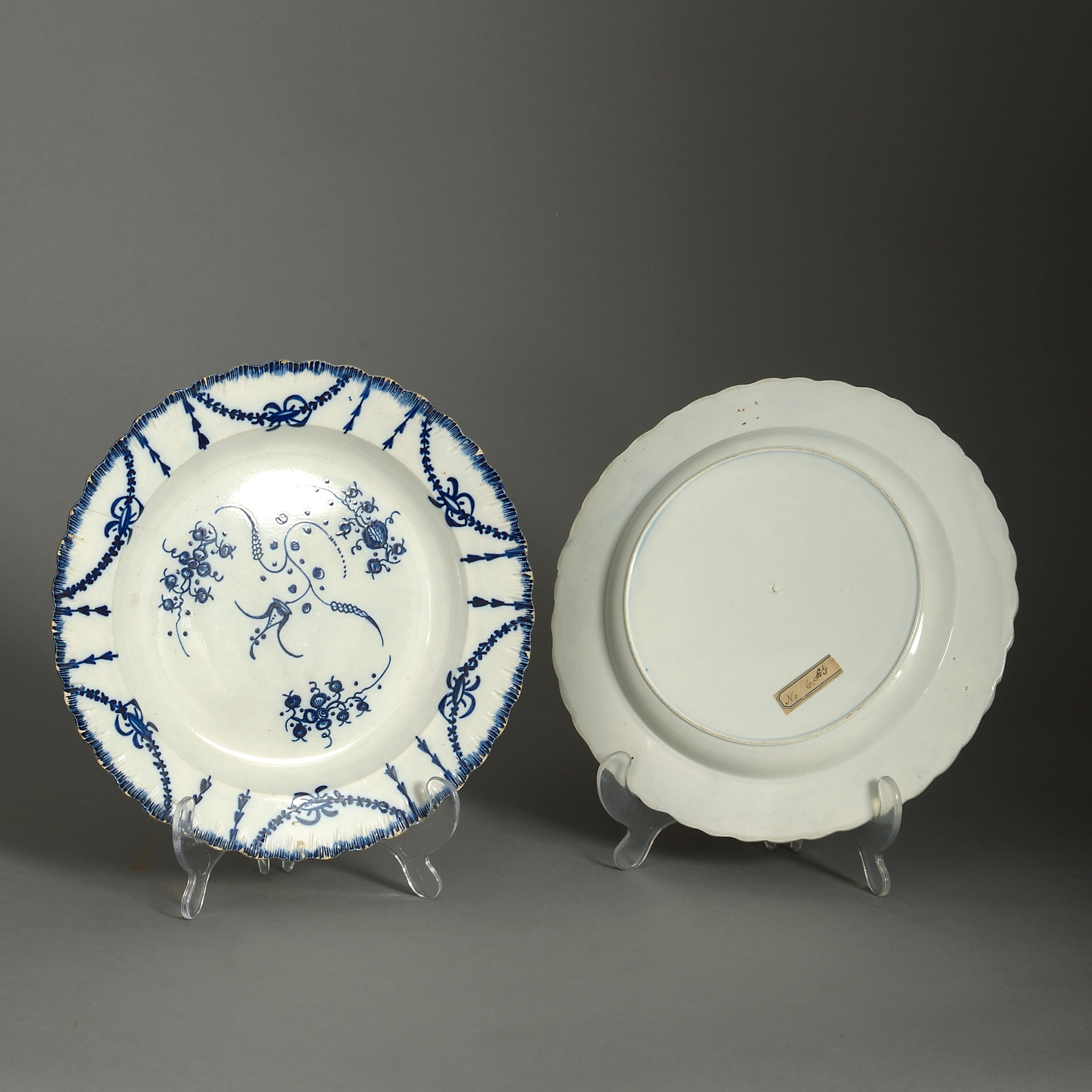 English Pair of Late 18th Century Blue and White Staffordshire Pottery Plates