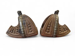 Pair of Late 18th Century Chilean Huaso Wooden Stirrups with Silver-Inlaid Iron