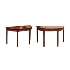 Antique Pair of Late 18th Century Chippendale Figured Mahogany Demilune Console Tables