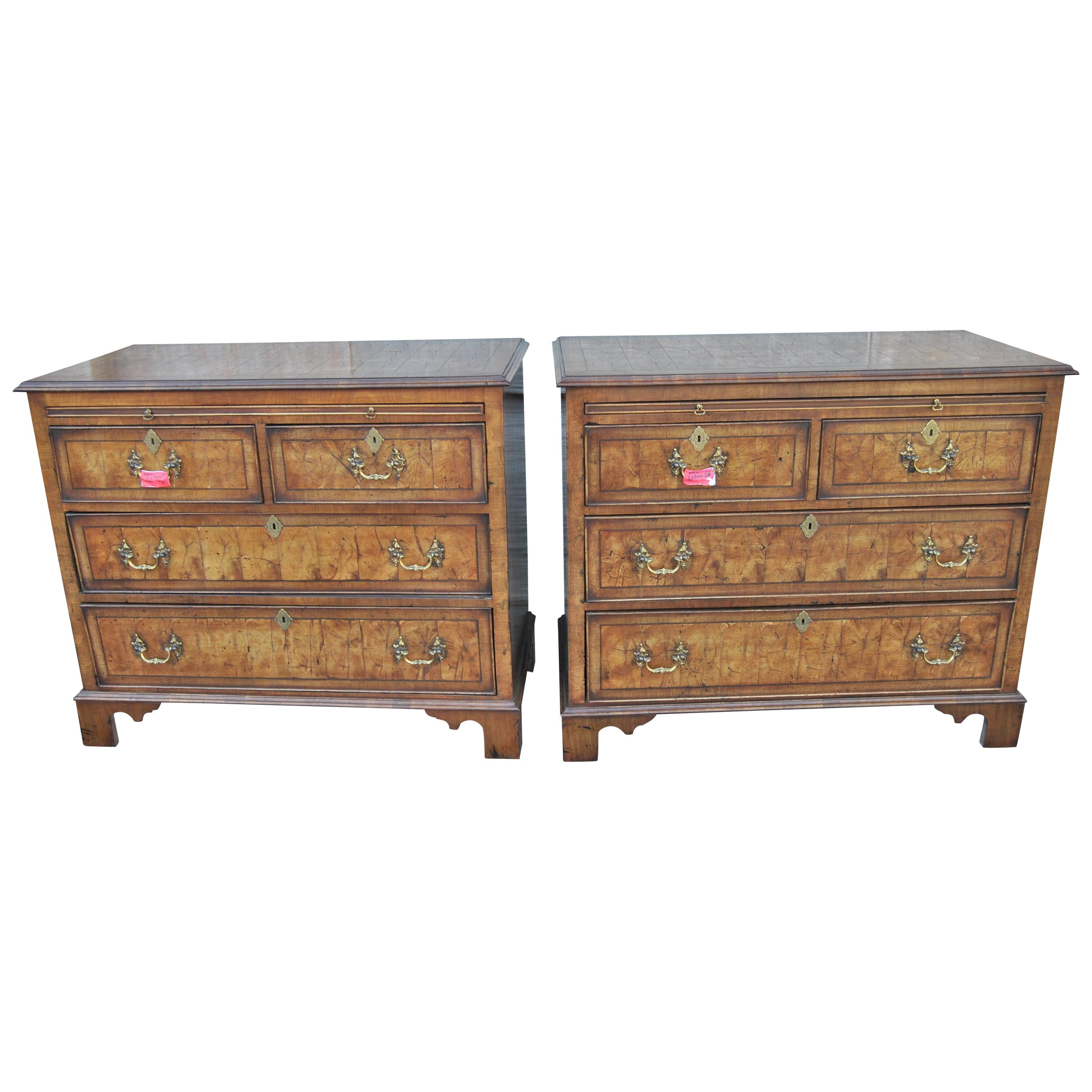 Pair of Late 18th Century English Oyster Walnut Chest of Drawers For