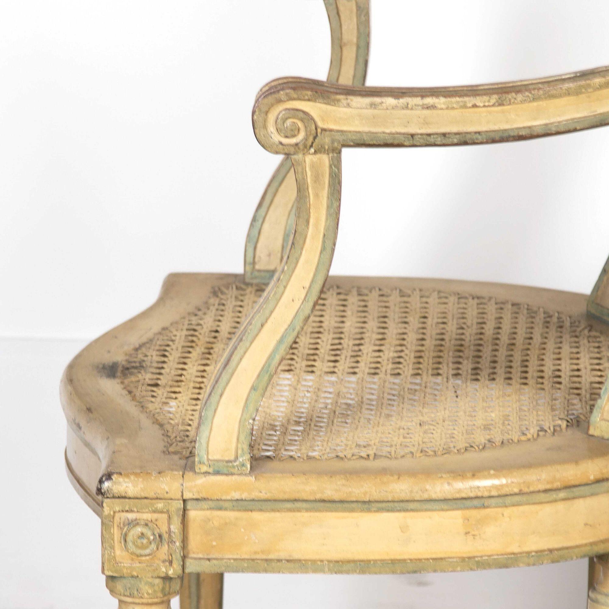 Superb pair of late 18th Century caned armchairs in old paint.
In good, stable condition, the seats and backs have been re-caned and feature very few signs of wear. 
Would look lovely within a bedroom or dressing room setting.