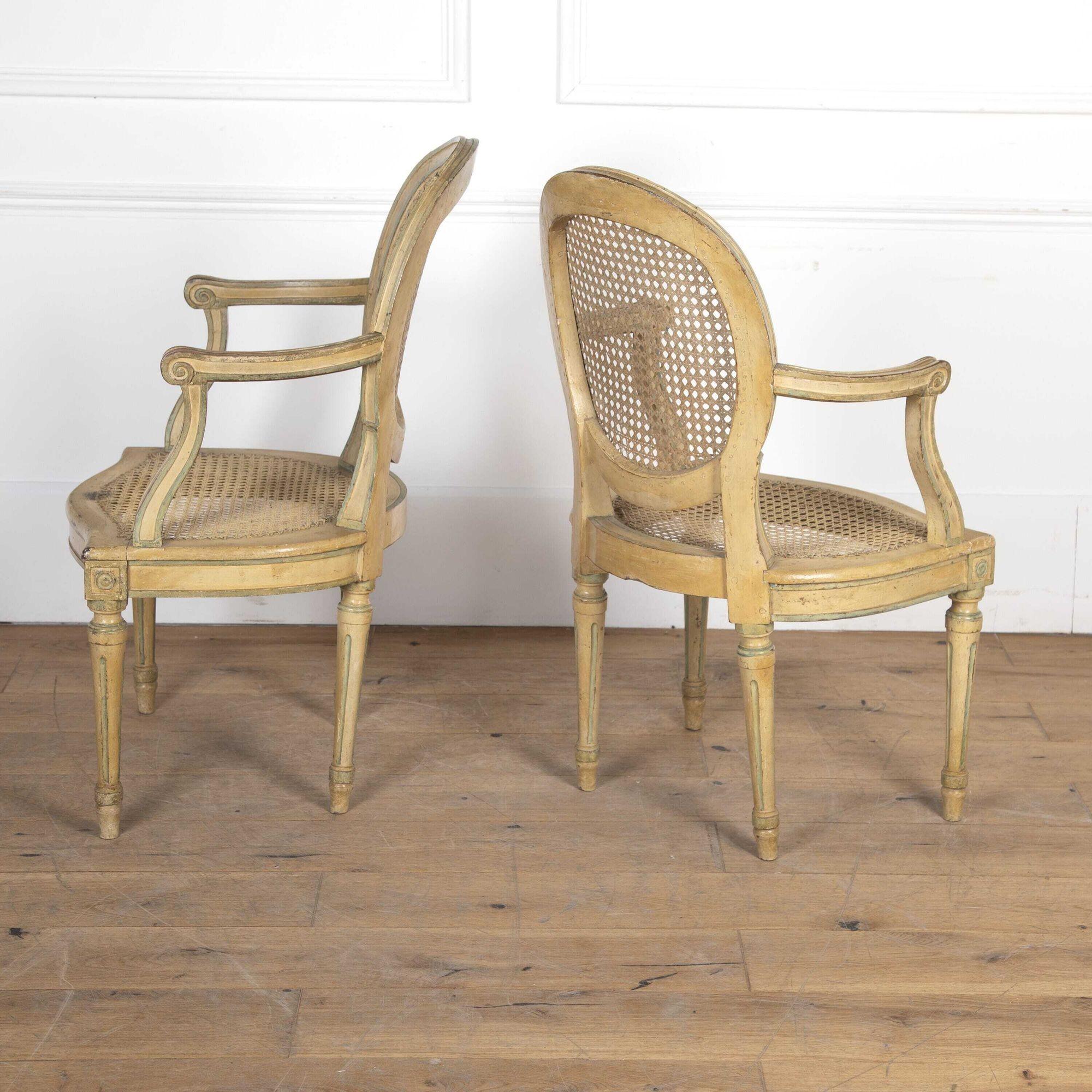 Pair of Late 18th Century French Caned Armchairs For Sale 1