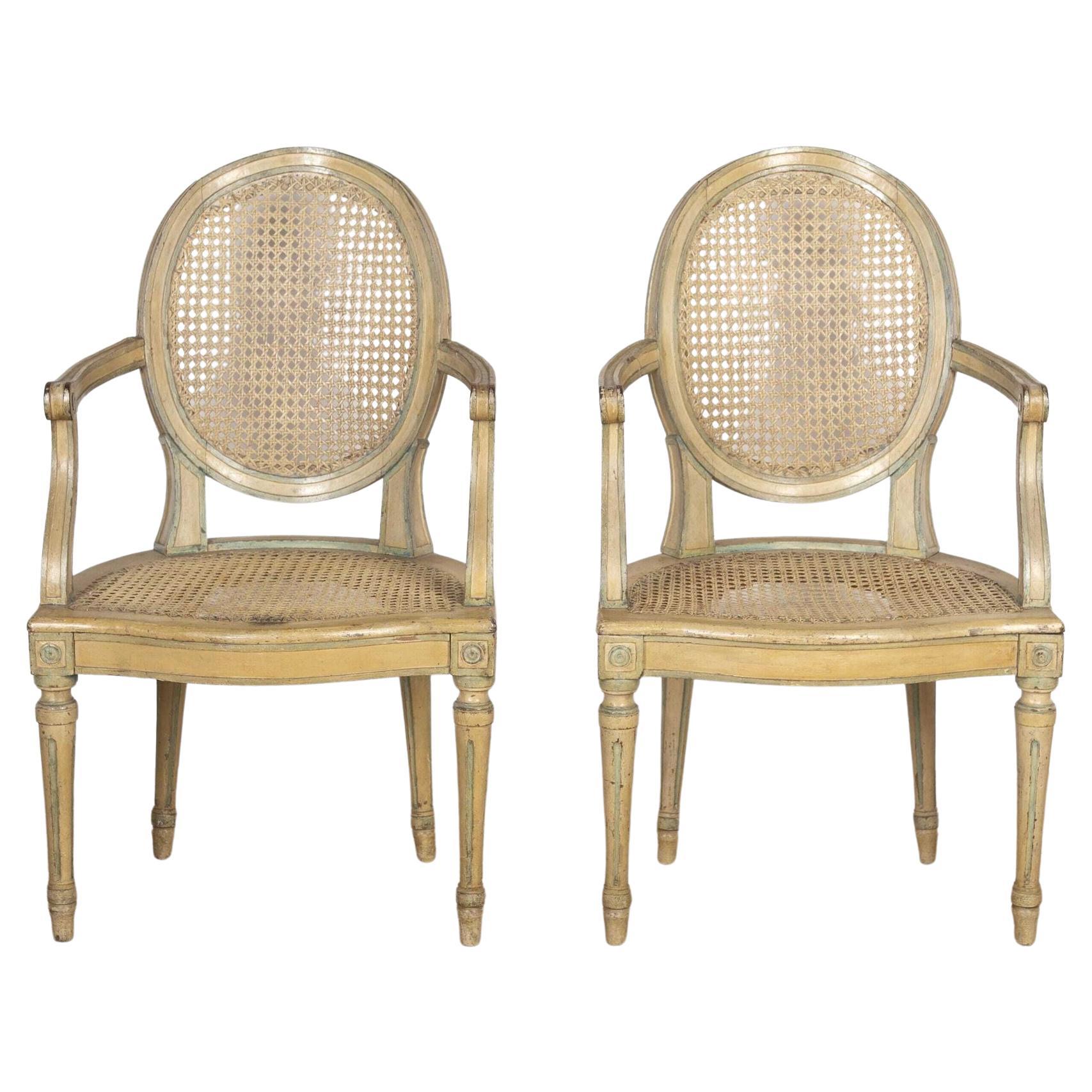 Pair of Late 18th Century French Caned Armchairs For Sale
