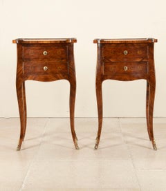Coppia di comodini francesi intarsiati in legno di rena della fine del XVIII secolo