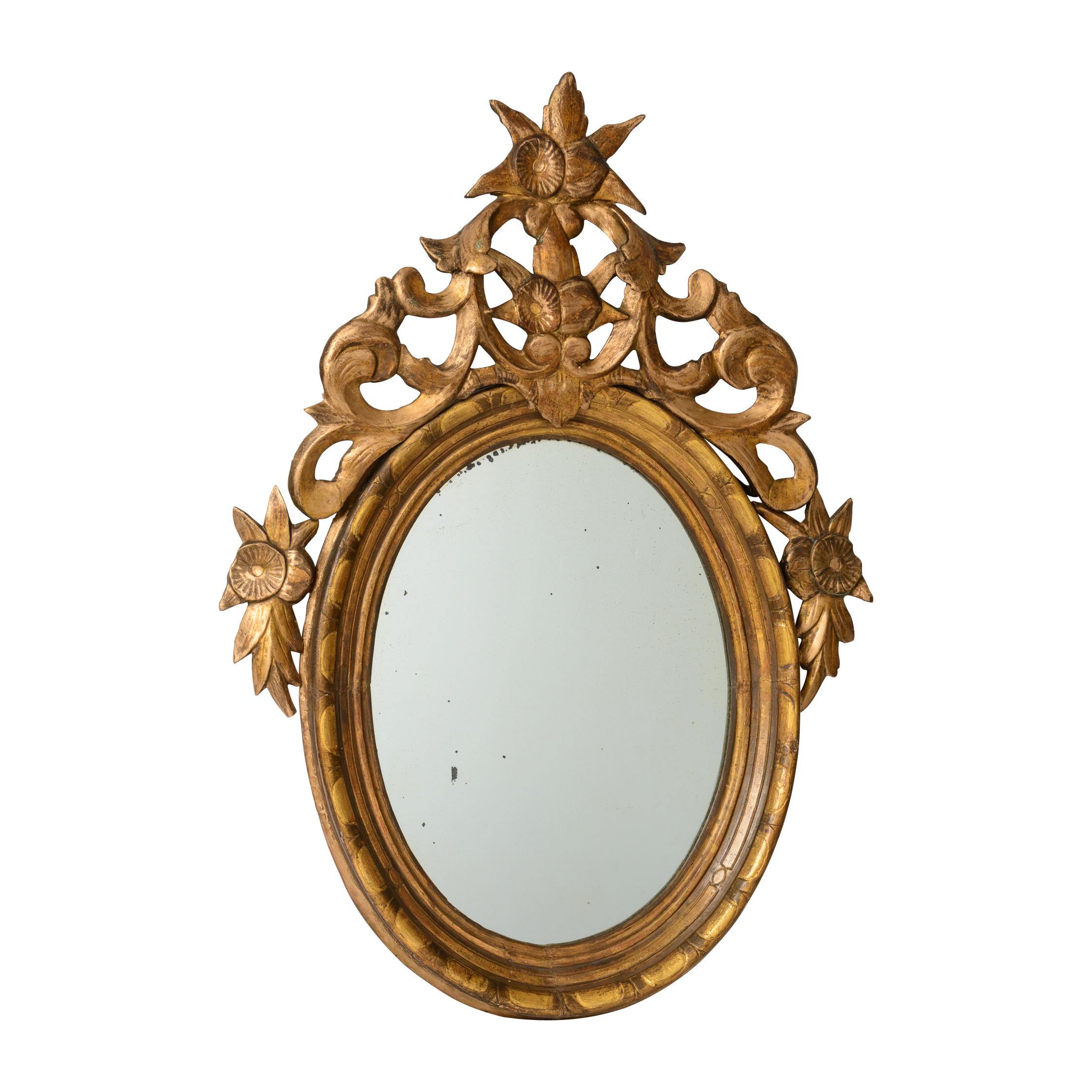 Just in, this great Pair of Late 18th Century French Louis XVI Carved Gilt-wood Oval Wall Mirrors.
These were found in the center of France directly from a home.
They are oval in shape, each mirror is decorated with a large decorative pediment, and