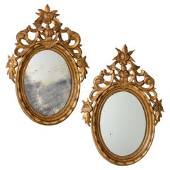 Pair of Late 18th Century French Louis XVI Carved Gilt-wood Oval Wall Mirrors