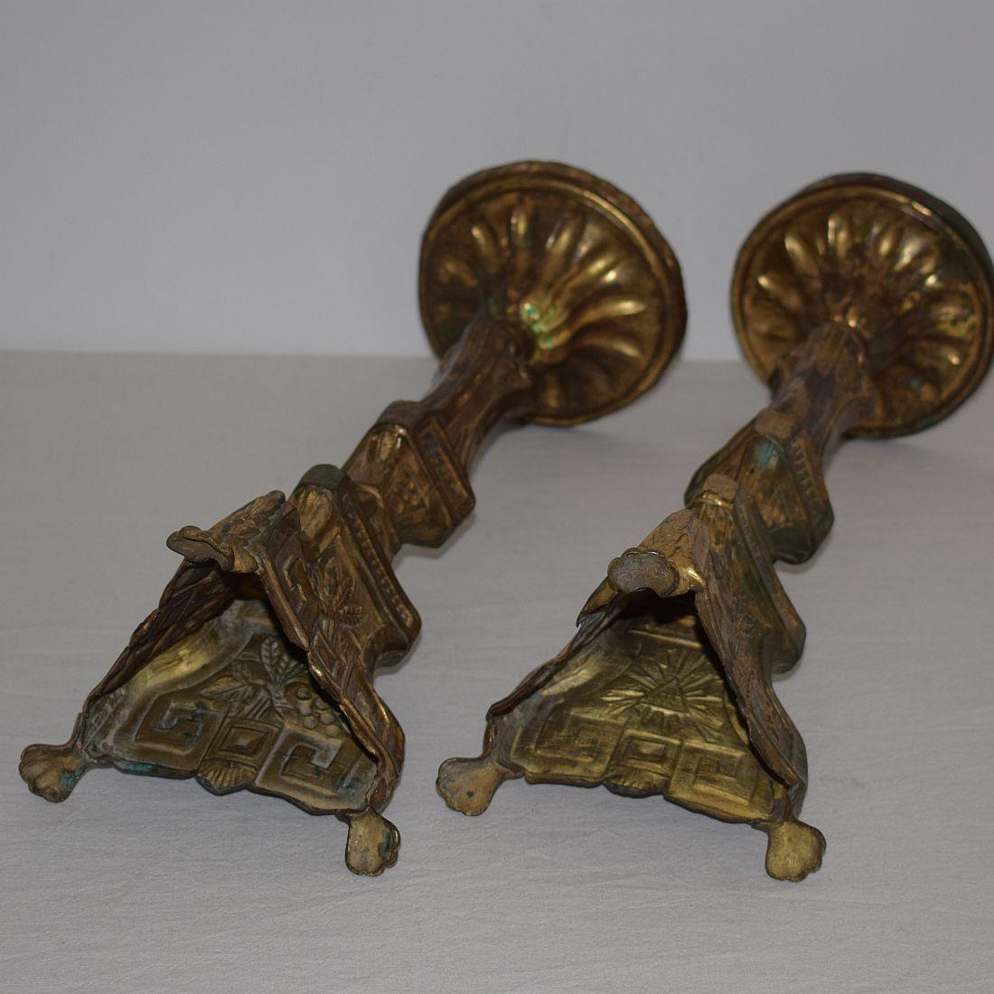 Pair of Late 18th Century French Louis XVI Fire Gilded Brass Candlesticks 5