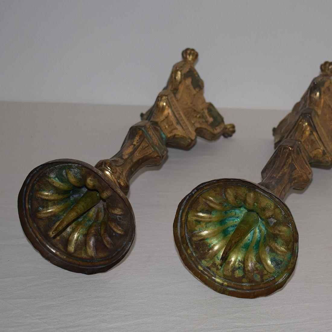 Pair of Late 18th Century French Louis XVI Fire Gilded Brass Candlesticks 6