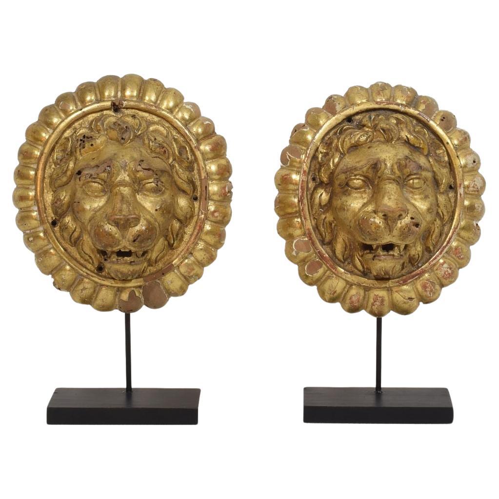 Pair of Late 18th Century French Neoclassical Giltwood Lion Head Medallions