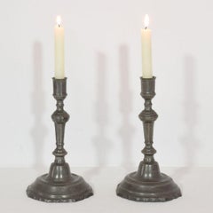 Pair of Late 18th Century French Neoclassical Pewter Candleholders