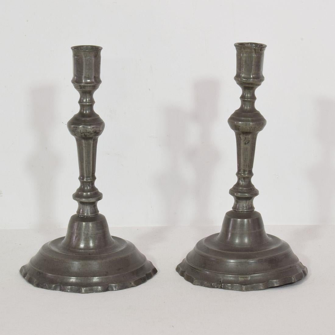 Pair of Late 18th Century French Neoclassical Pewter Candleholders For Sale 2