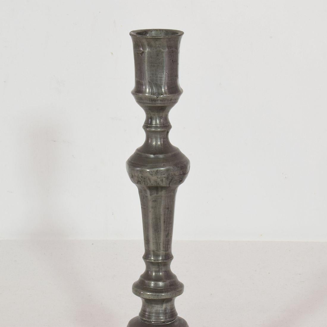 Pair of Late 18th Century French Neoclassical Pewter Candleholders For Sale 3