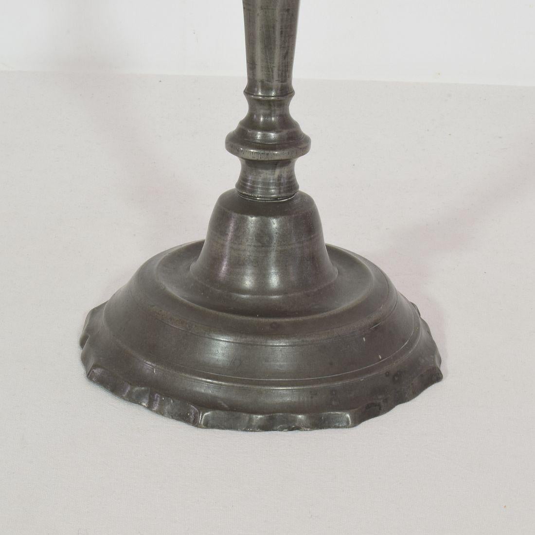 Pair of Late 18th Century French Neoclassical Pewter Candleholders For Sale 4