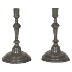 Antique Pair of Late 18th Century French Neoclassical Pewter Candleholders