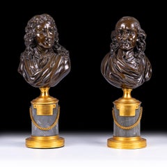 Pair of late 18th Century French Patinated Bronze Busts of Racine and Corneille