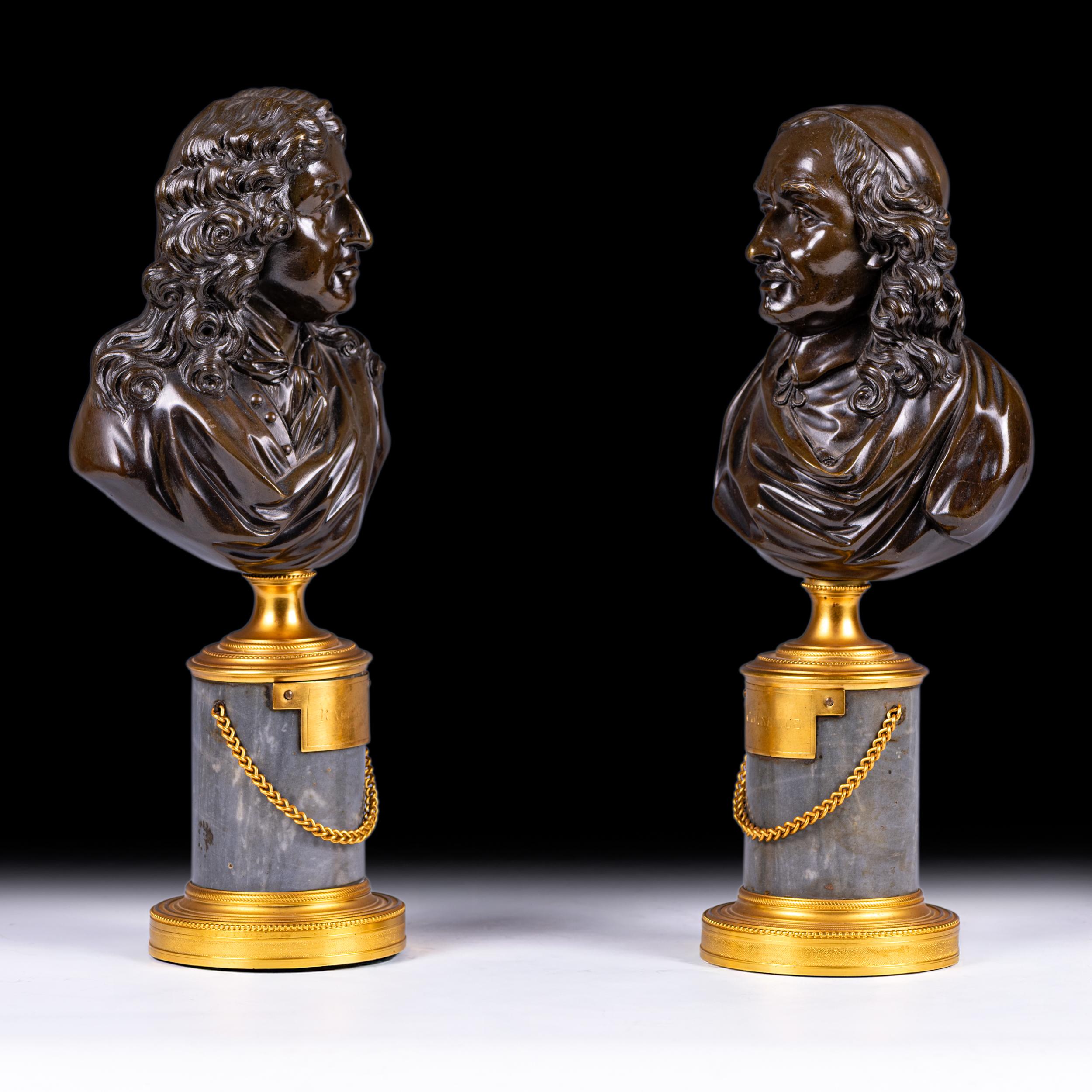 Paar französische patinierte Bronzebüsten von Racine und Corneille aus dem späten 18. (Neoklassisch) im Angebot