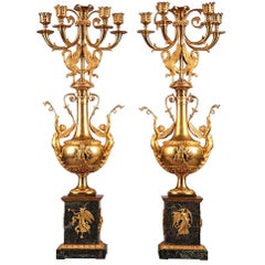 Pair of Late 18th Century Gilt Bronze and Marble Candelabra