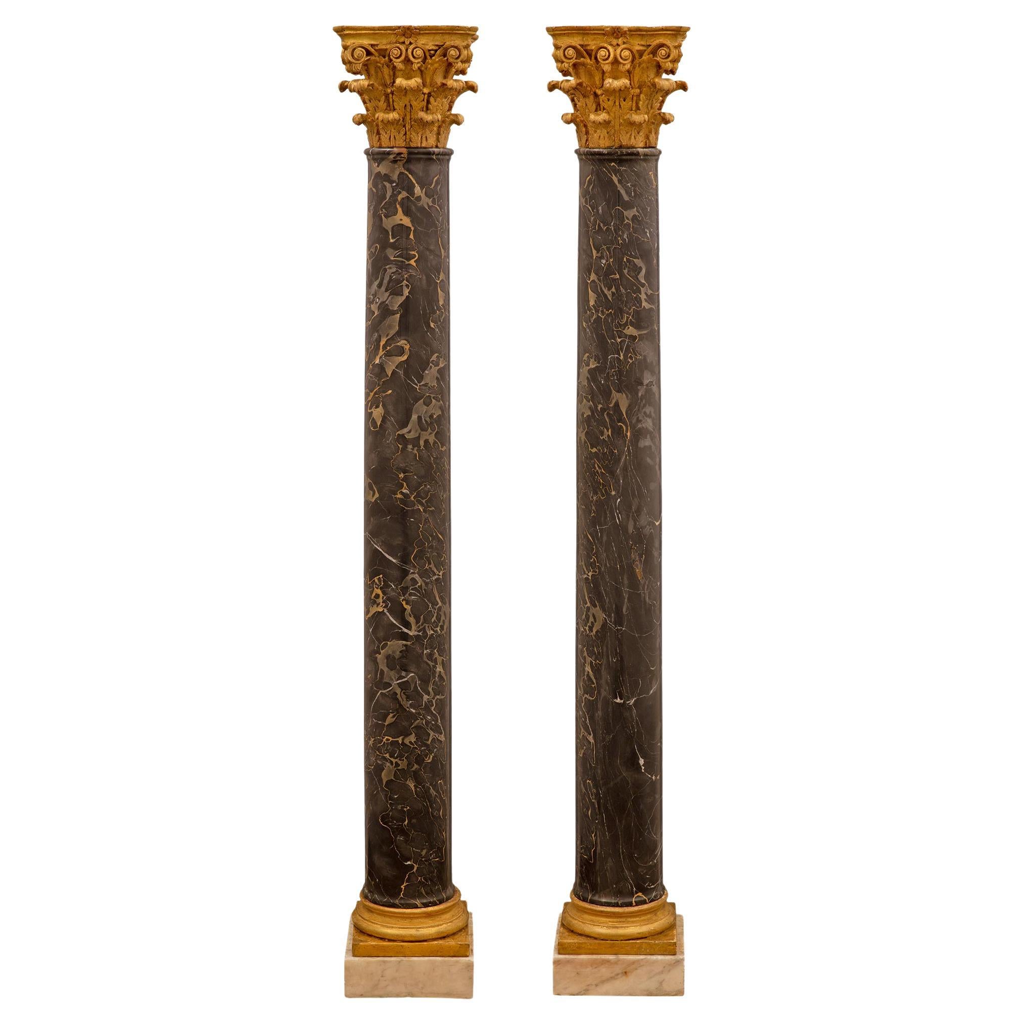 Pair of Late 18th Century Giltwood, Portor and Marble Columns For Sale