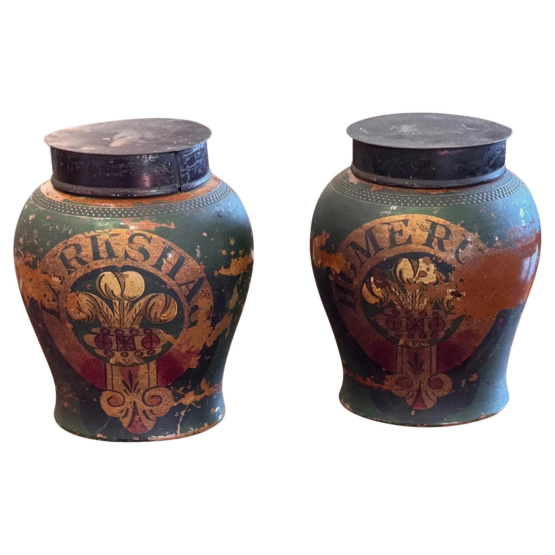 Pair of Late 18th Century Green Tobacco Jars