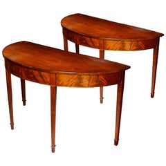 Pair of Late 18th Century Hepplewhite Mahogany Demilune Tables