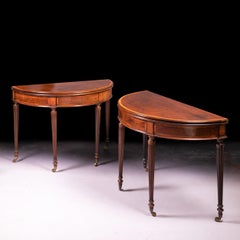 Pair of Late 18th Century Irish Georgian Mahogany Demi-Lune Card Tables