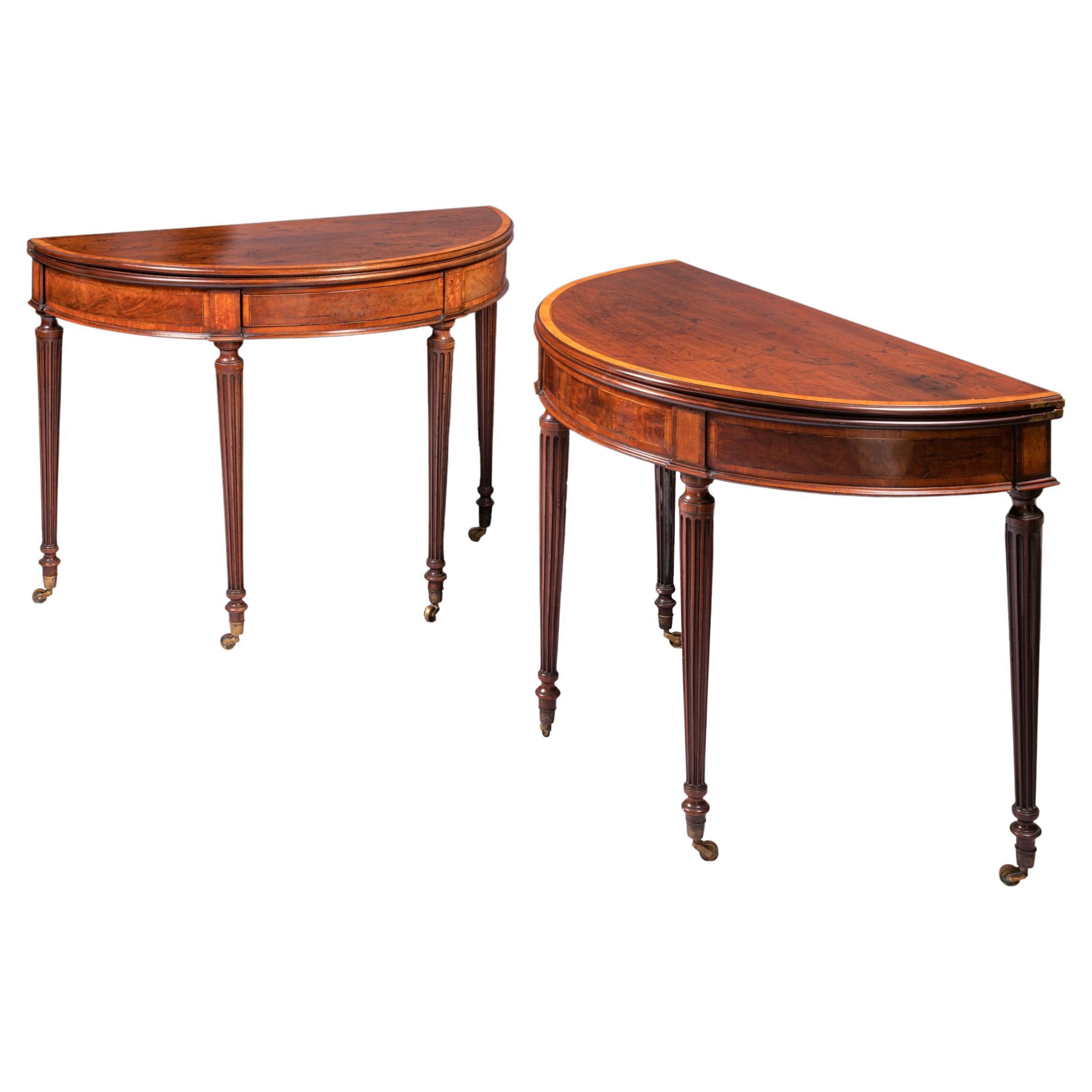 Pair of Late 18th Century Irish Georgian Mahogany Demi-Lune Card Tables