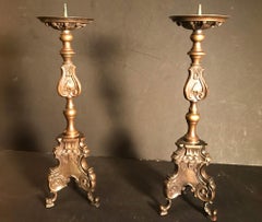 Pair of Late 18th Century Italian Bronze Baroque Pricket Candlesticks