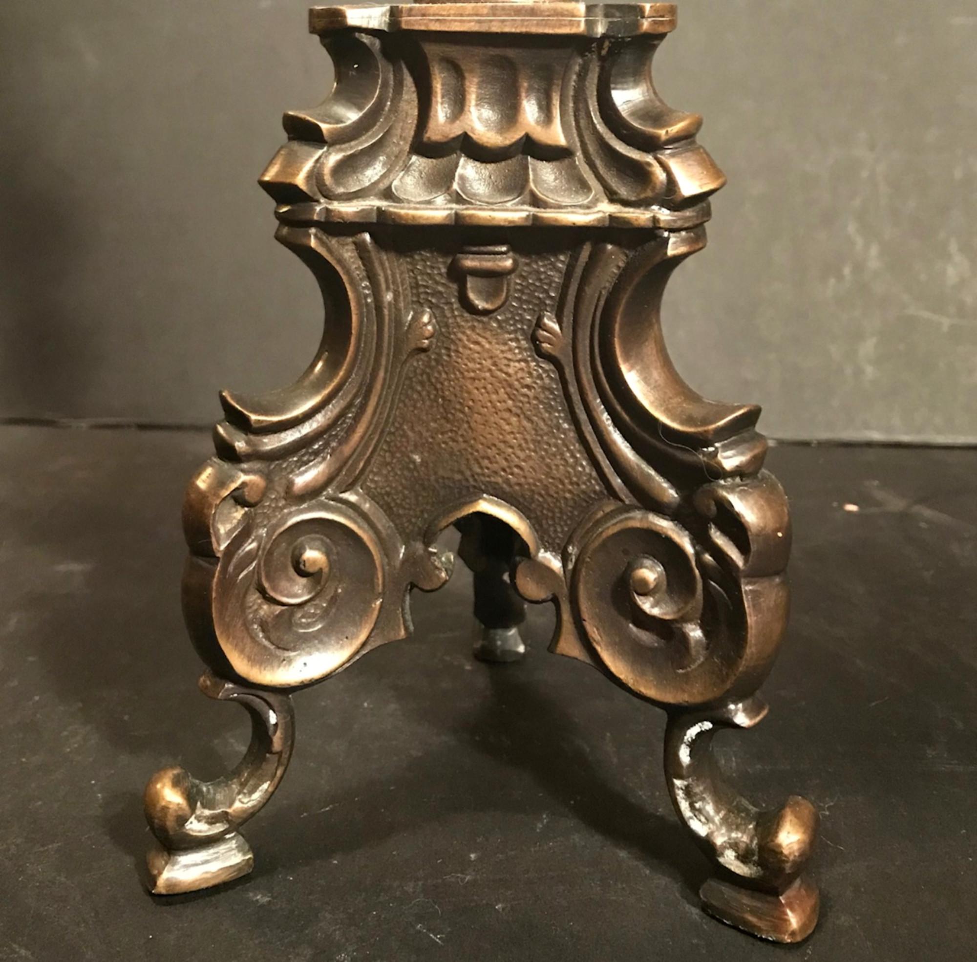 Patinated Pair of Late 18th Century Italian Bronze Baroque Pricket Candlesticks