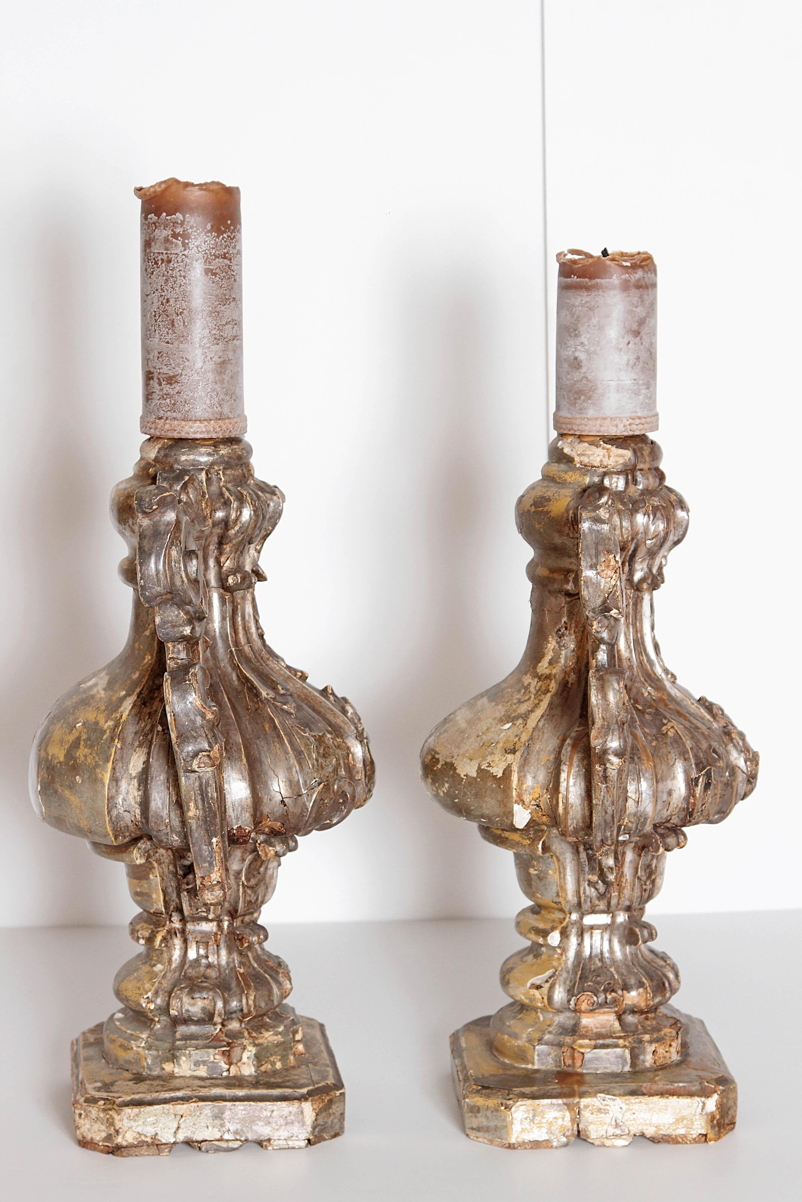 Pair of Late 18th Century Italian Carved and Gilt Candleholders 5