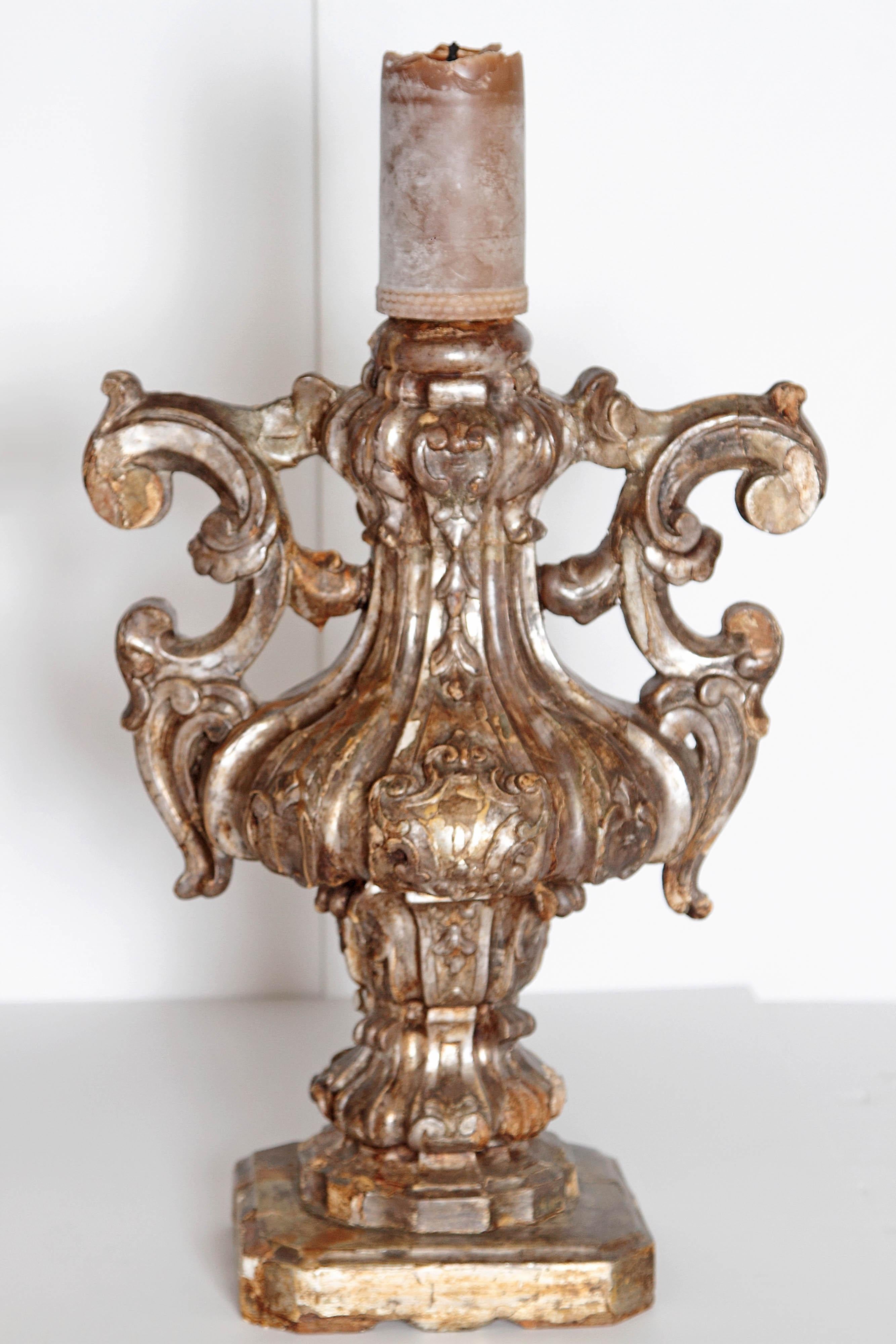 Rococo Pair of Late 18th Century Italian Carved and Gilt Candleholders