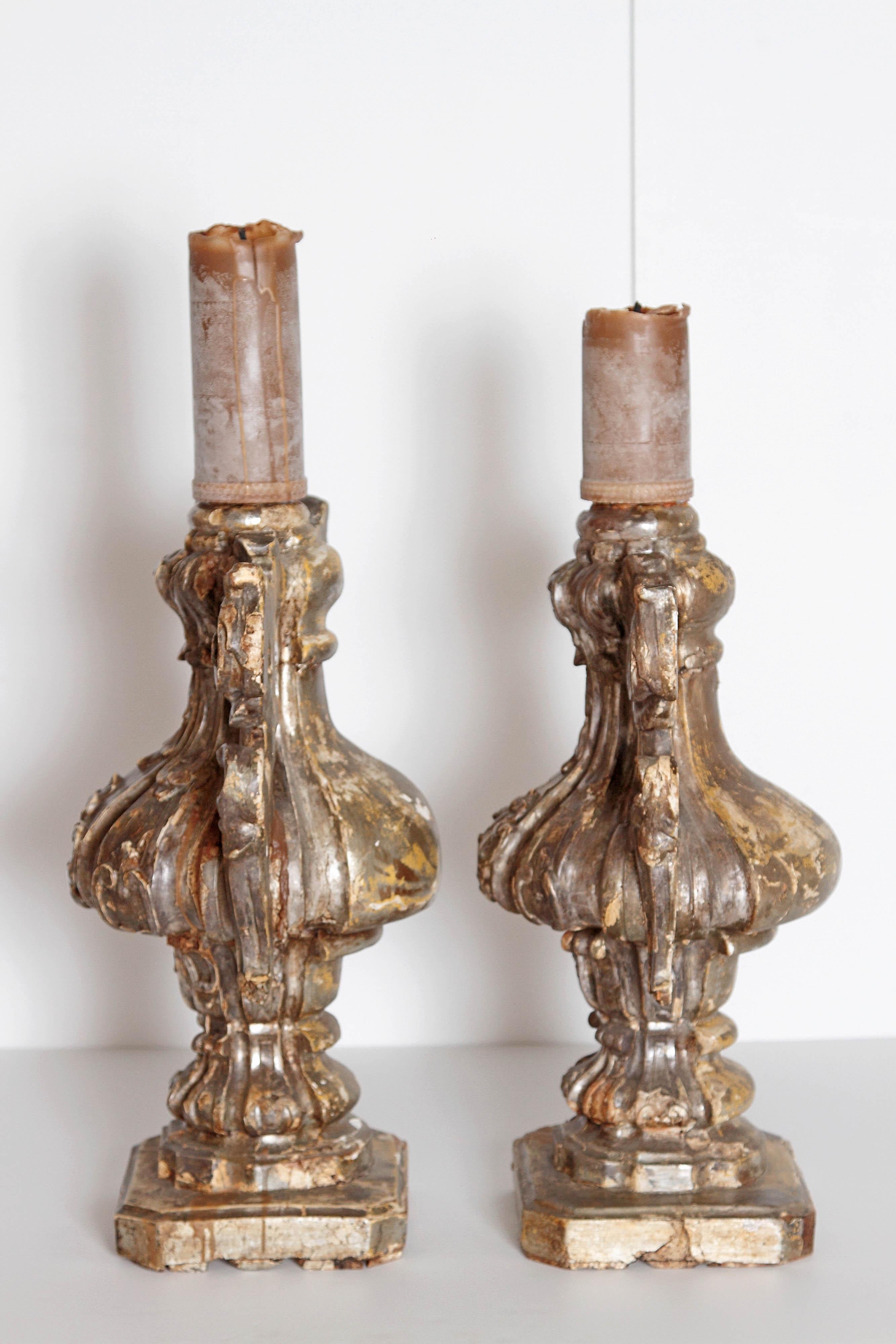 Wood Pair of Late 18th Century Italian Carved and Gilt Candleholders